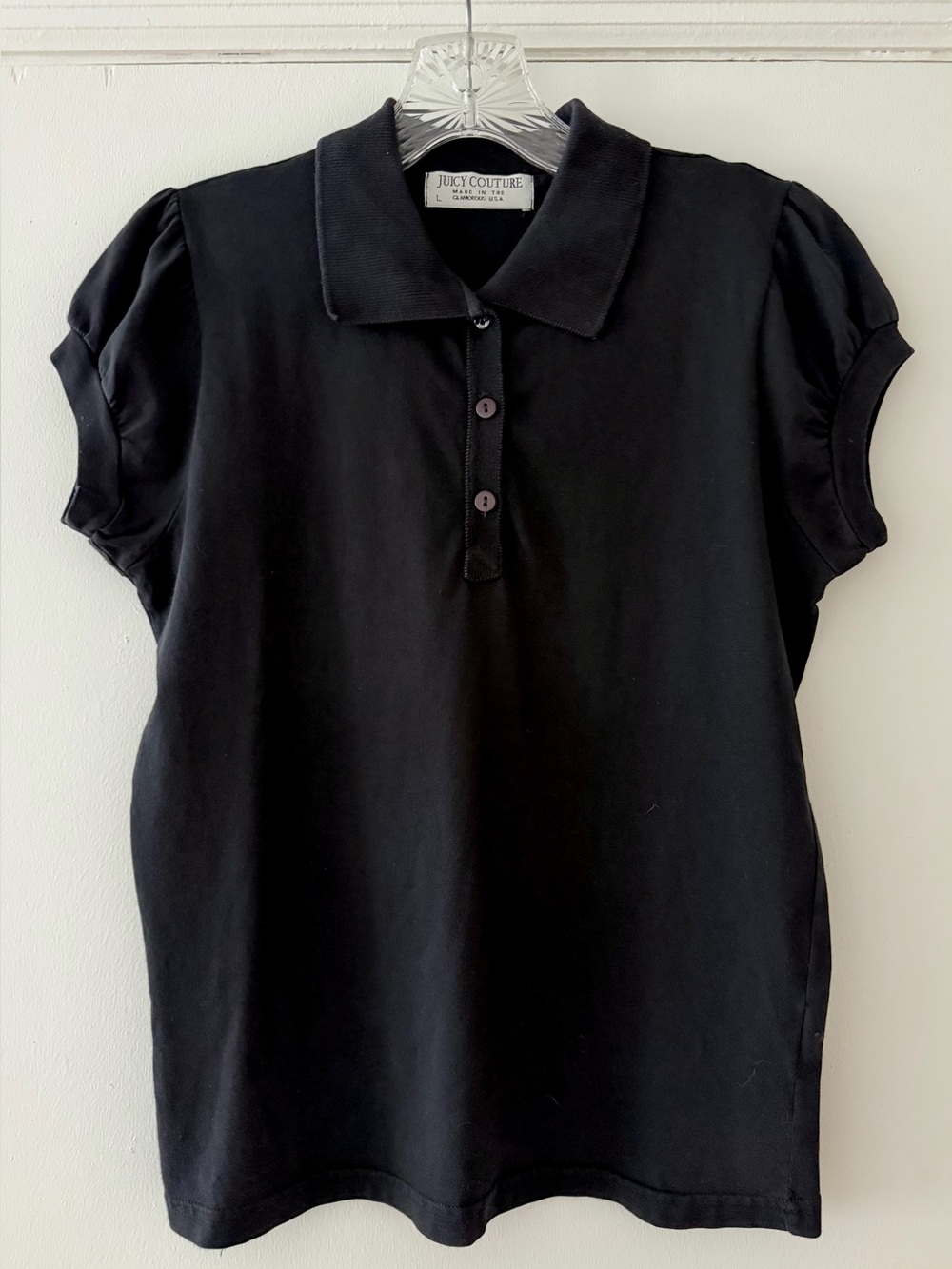 Y2K Era Juicy Couture Vintage Black Puff Sleeve Polo - Women's Size L Top